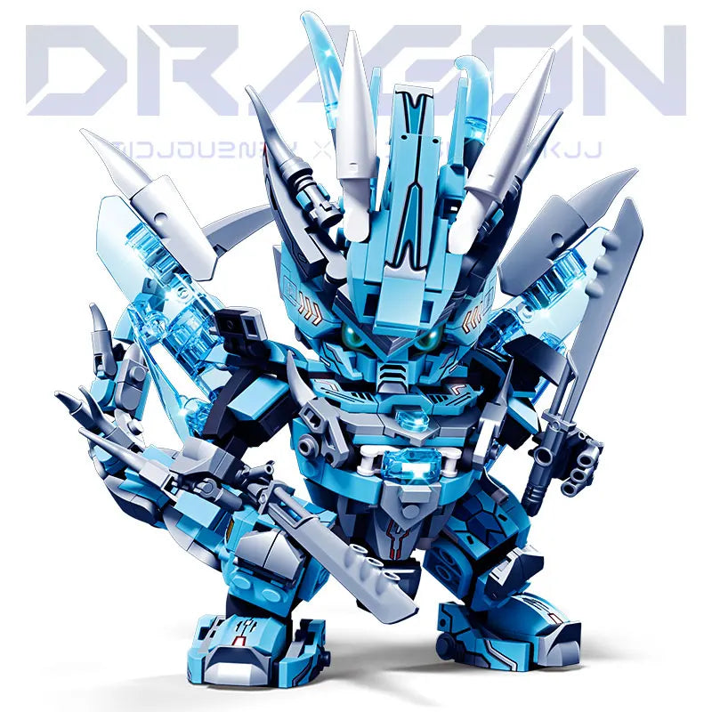 2-in-1 Transforming Mecha Robot & Dragon Building Blocks Set, No Box, With Weapon
