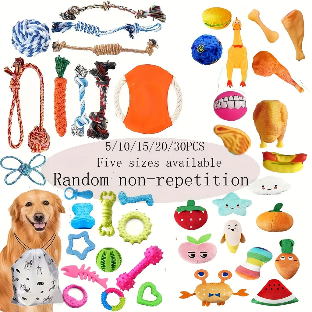5/15/20/30pcs Random Type Durable Tough Interactive Cotton Pet Puppy Toys Vocal Toys For Small And Medium Dog Supplies