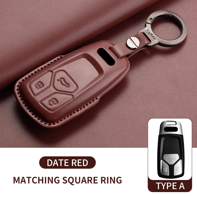 Auto Key Shell Fob For Audi A4 A4L A5 Q5 Q7 TT TTS 8S B9 2016 2017 2018 Leather Car Remote Key Case Cover Keychain Accessories