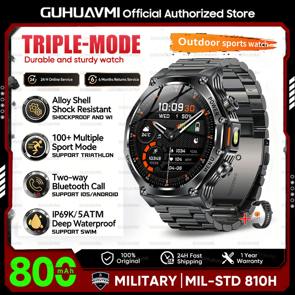 2026 New Military Grade Smart Watch Men 800mAh 5ATM Waterproof Bluetooth Call 1.8'' HD AMOLED GPS Sports Watches For Android iOS