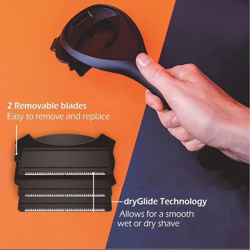 Men's painless back shaver three blade hair removal device back long handle portable foldable shaver body care