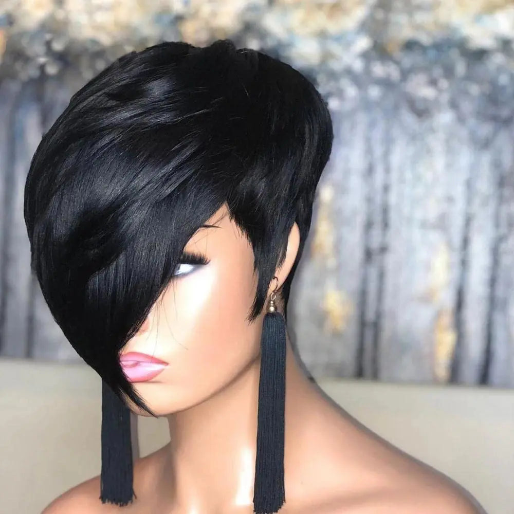Pixie cut Wig for black women -  Synthetic Short Layered  with Natural Black Color fashion wig