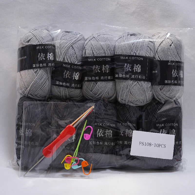 10Pcs 500g 4Ply Milk Cotton Yarn for Knitting Crochet, Wool Cotton Yarn DIY Material Pack for Hand-Knitted Sweaters, Bags, Dolls