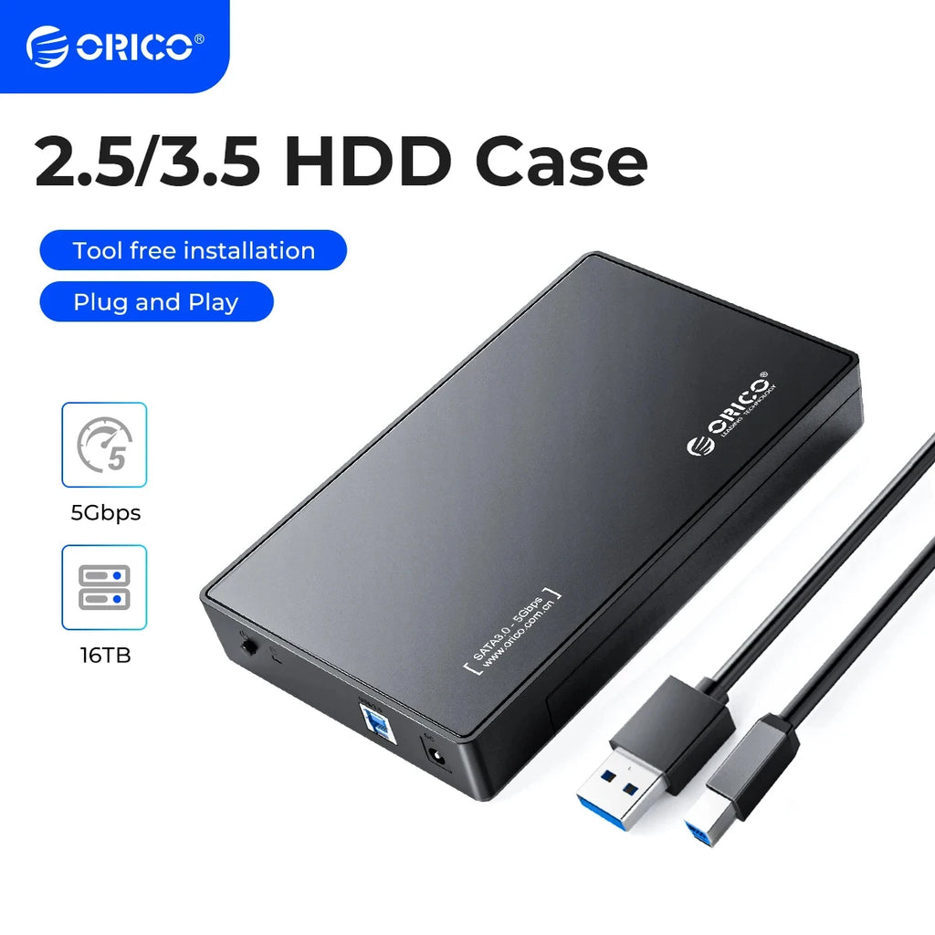 ORICO USB 3.0 External Hard Drive Enclosure for 3.5/2.5 Inch SATA Hard Drives/SSD Up to 20TB with 12V/2A Power Supply UASP