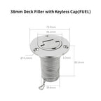 38/50mm 316 Stainless Steel Boat Deck Filler with Keyless Cap GAS DIESEL FUEL WASTE WATER Mirror Polish Marine Deck Filler Cap