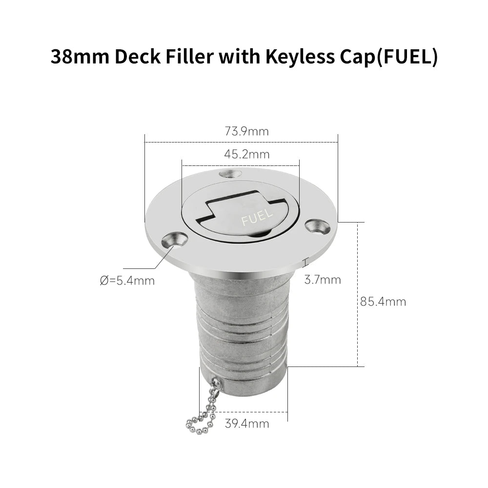38/50mm 316 Stainless Steel Boat Deck Filler with Keyless Cap GAS DIESEL FUEL WASTE WATER Mirror Polish Marine Deck Filler Cap