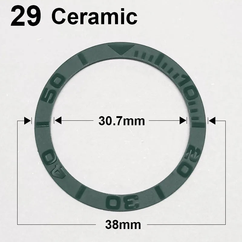 Ceramic sloped luminous watch bezel insert 38-30.7mm fits 40mm case, assorted colors