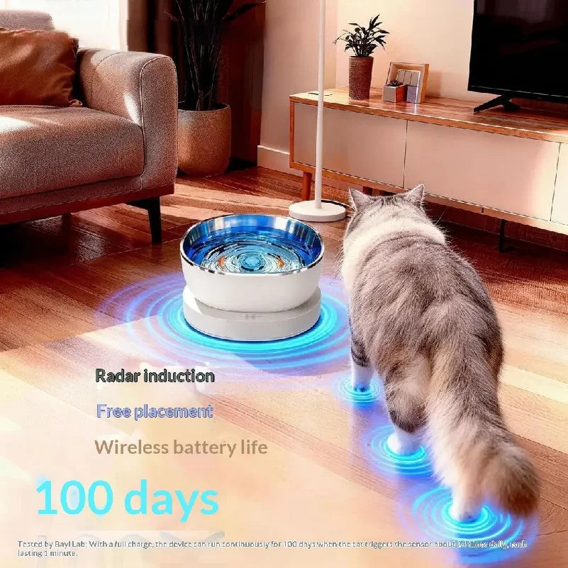 Wireless Cat Water Fountain Magnetic Drive, 100-Day Battery, Ultra Quiet, Filter-Free, 1pc
