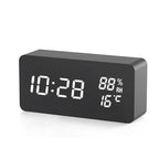 Wooden Digital Alarm Clock with Temperature Humidity LED Desk Clock for Office Bedroom Wooden Electric Clock Bedside Décor Gift