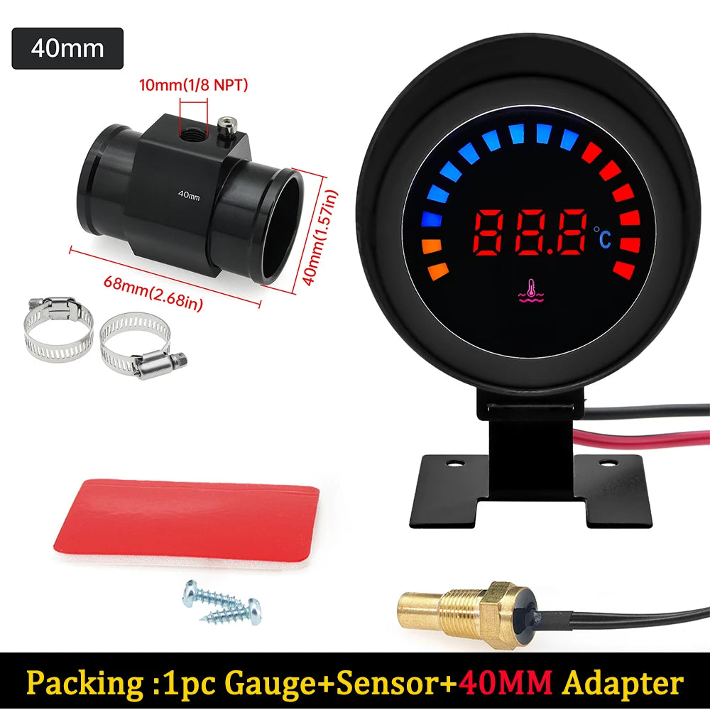 52MM Water Temp Gauge 12~24V LCD Digital Water Thermometer Meter with Sensor + Adapter Joint Pipe Radiator for Car Motorcycle