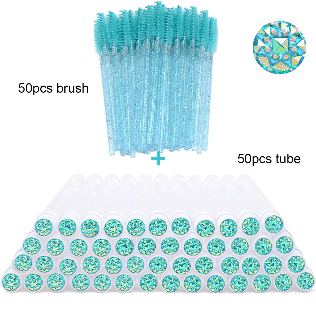 50pcs Lash Brush Mascara Wands with Tube Containers, Crystal Handle Spoolies - Red