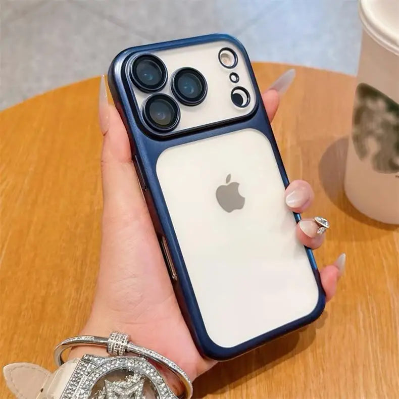 Luxury Frosted Translucent PC Phone Case for Iphone 17 Pro Max 17Air Plating Frame Lens Film Protection Anti-fall Phone Cover