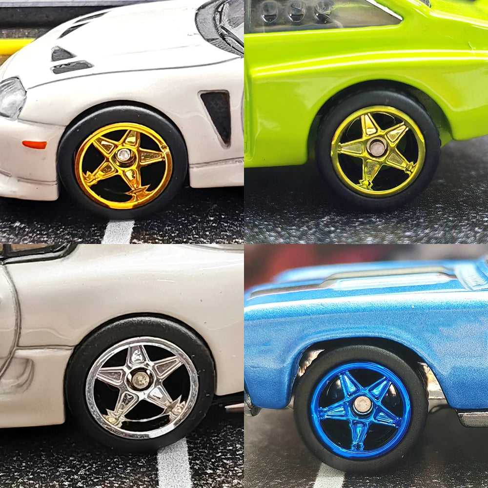 1/64 Wheels with Detachable Rubber Tires Electroplated Color for Toy Model Diecast Cars Refiting Parts for Hotwheels (5 sets)