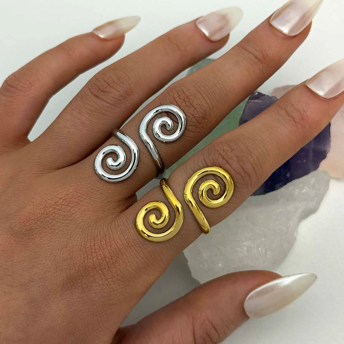 Vintage Metal Irregular Smooth Spiral Ring Set Women's 18k Gold Plated for Everyday Wear, Vacation Travel