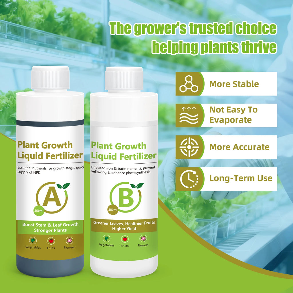 Yieryi Hydroponic Nutrient Solution AB Liquid Fertilizer 250ml Growth Stage Plant Food