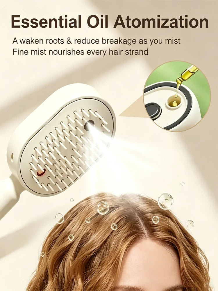 Rechargeable steam hair straightening brush with water spray, anti-frizz, Beige/Pink/Purple