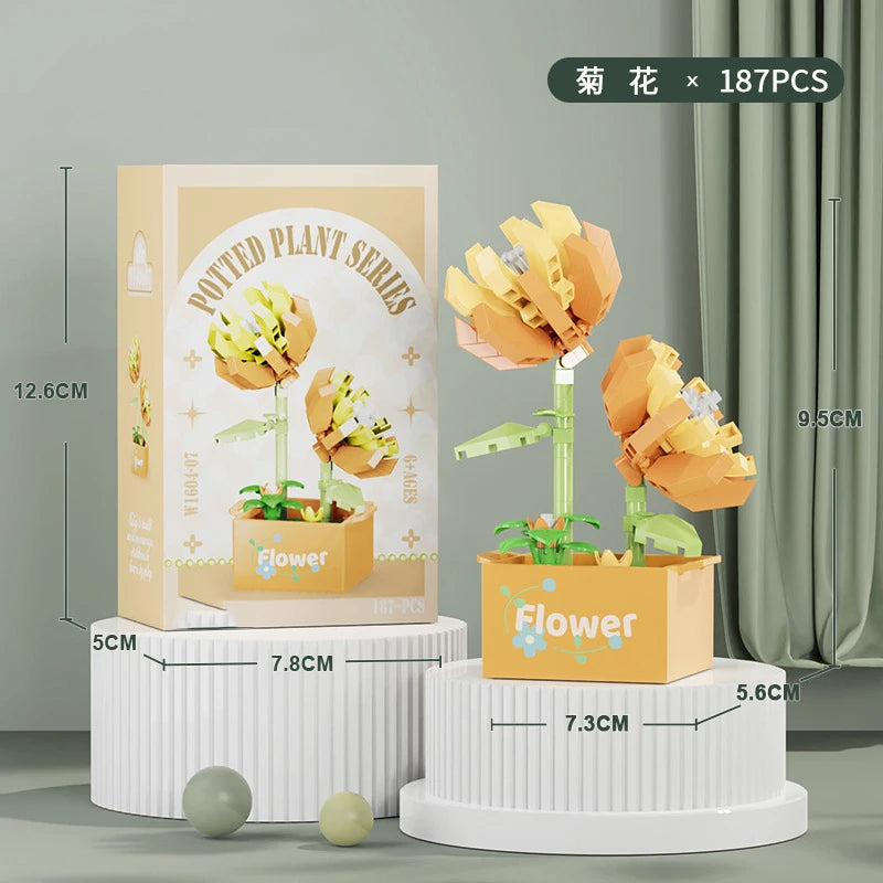 Flower Bouquet Mini Particle Building Blocks Flower Kit 3D DIY Creative Plants Micro Bricks for Home Decor Girl Gift Adults Kids