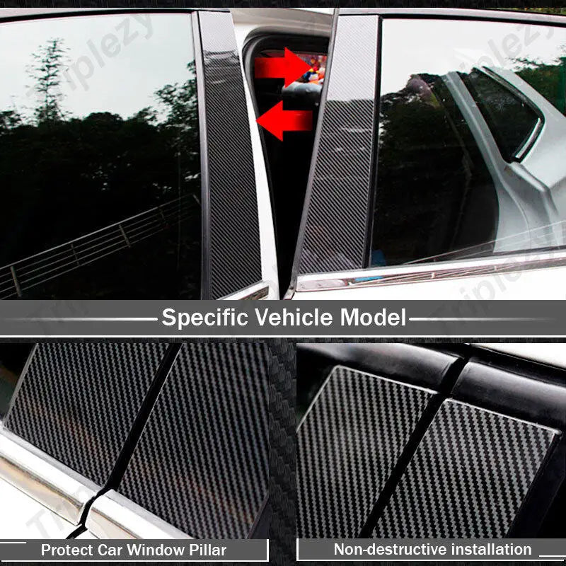 6Pcs Glossy Chrome/Black/Carbon Fiber Car PC Window Door B C Pillar Post Cover Trim For Honda CRV CR-V G2 Gen 2nd 2002-2006