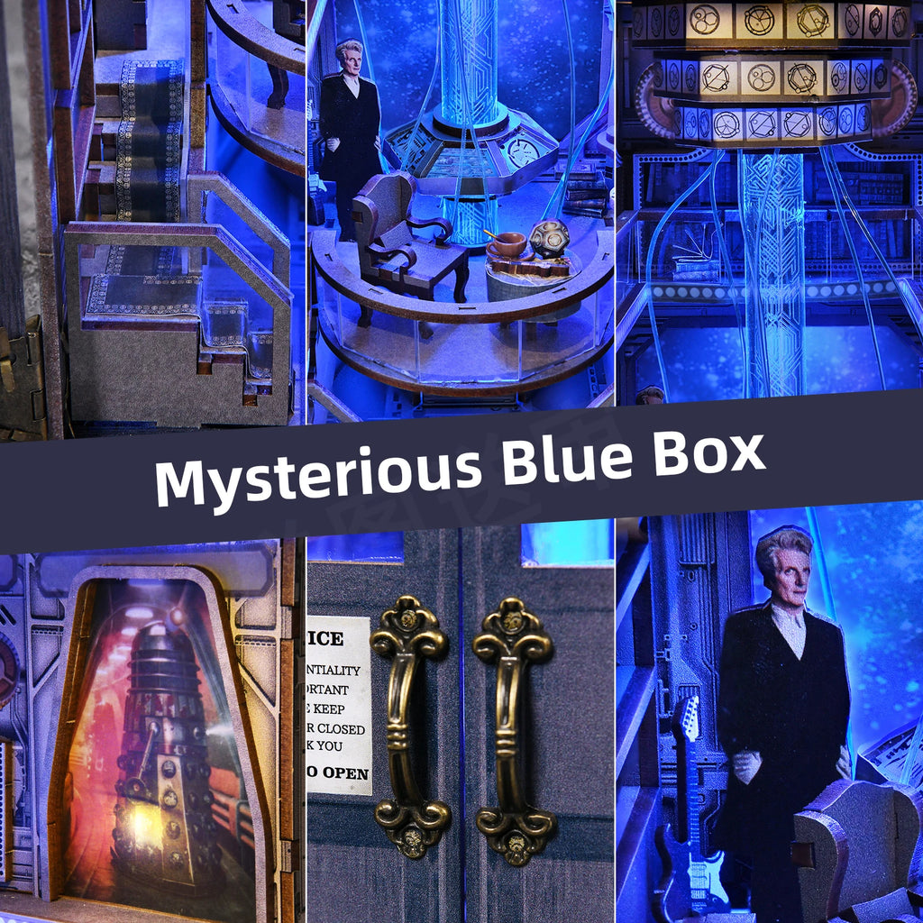 DIY Book Nook Bookshop Kit Mysterious Telephone Booth Wooden Dollhouse with Light Bookshelf Insert 3D Puzzle Decor for Gift