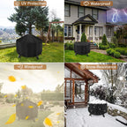 Black Waterproof Patio Fire Pit Cover Round Table Cover Round BBQ Accessories Grill Cover Anti-UV Dust Rain Barbecue Supplies