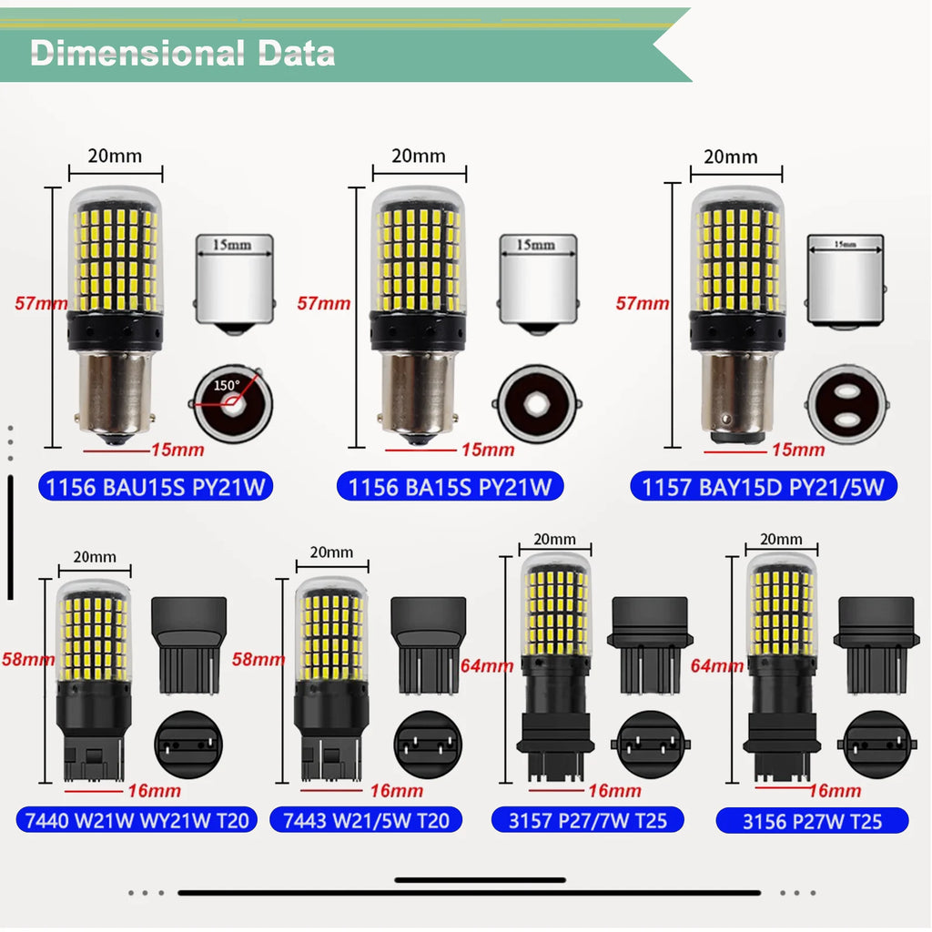 10Pcs BAU15S PY21W 1156 BA15S P21W 7440 W21W T20 7443 W21/5W 3157 1157 BAY15D P21/5W LED Bulb Car Light 2800LM 6000K White 12V