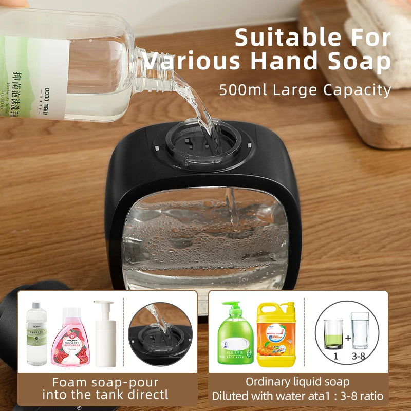 New Wall Mounted Automatic Soap Dispenser Foam Smart Hand Washing Machine 500ml Liquid Rechargeable Bathroom Induction Sensor