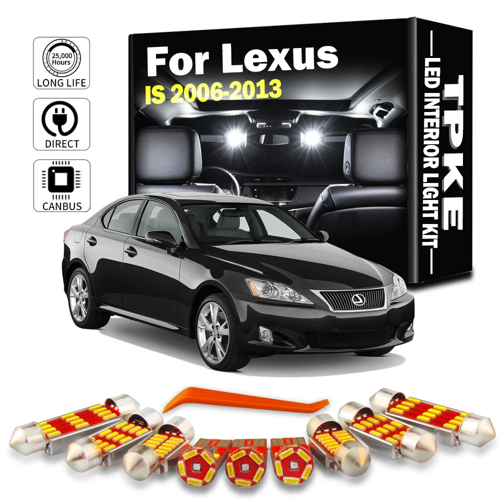 15Pcs Interior LED Light Kit Canbus For Lexus IS IS250 IS300 IS350 IS220D 2006 2007 2008 2009 2010 2011 2012 2013 Car Map Bulbs
