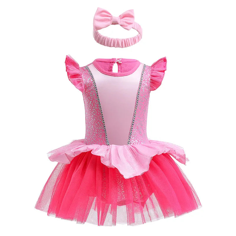 Infant Baby Girl Jumpsuit Dress Little Girl Princess Romper Dress With Headbands Kids Clothes Size 70-80-90-100