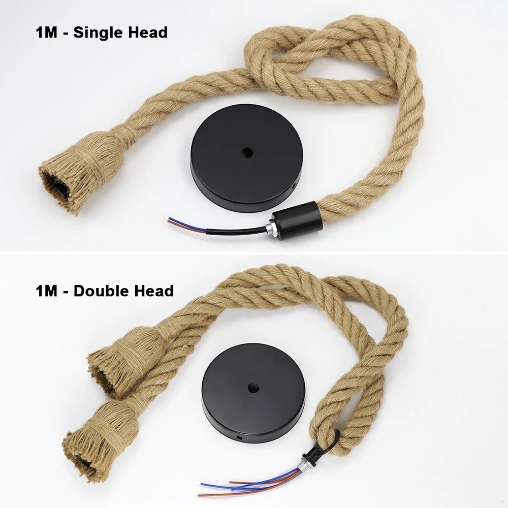 Vintage Hemp Rope Retro Ceiling Pendant Lamp E27 Base Loft Industrial Hanging Lamp Pendang Light Home Decoration DIY Decor Items
