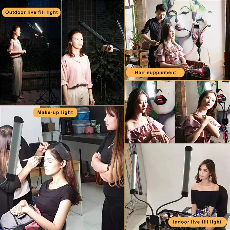 Double Arm LED Fill Light with LCD, 3200-5600K Photo Studio Selfie Lamp, Tripod Options