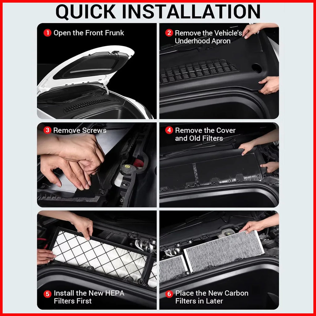 PINMOAP Cabin Air Filter HEPA Suitable For Tesla Model Y 2020-2024 Activated Carbon Filter Cartridge White Antibacterial 4PCS