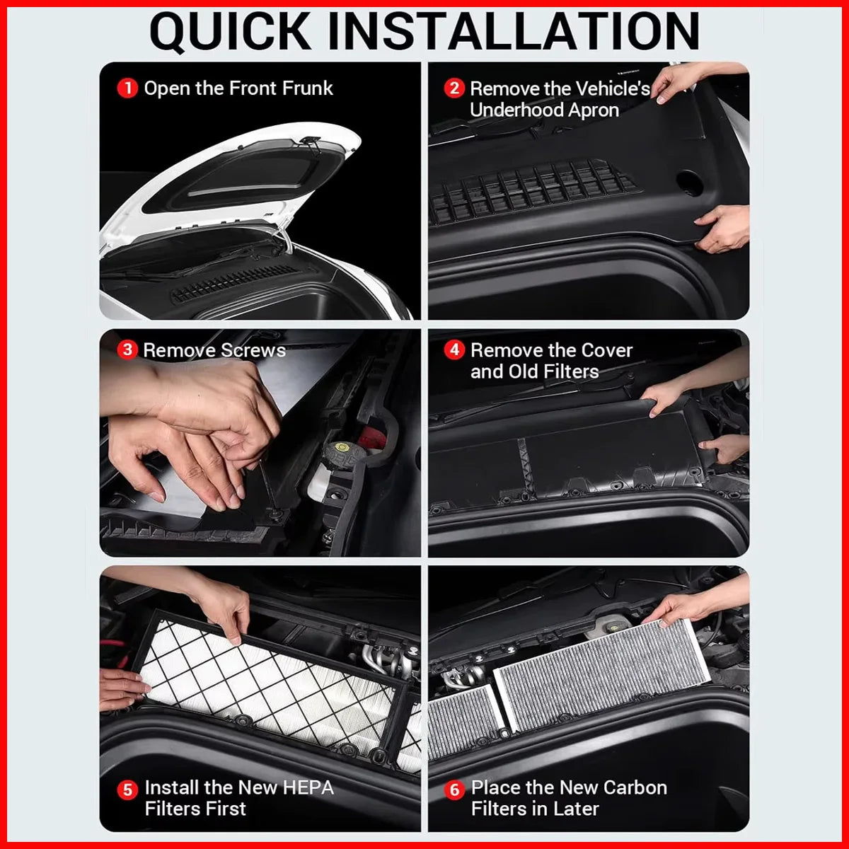 PINMOAP Cabin Air Filter HEPA Suitable For Tesla Model Y 2020-2024 Activated Carbon Filter Cartridge White Antibacterial 4PCS