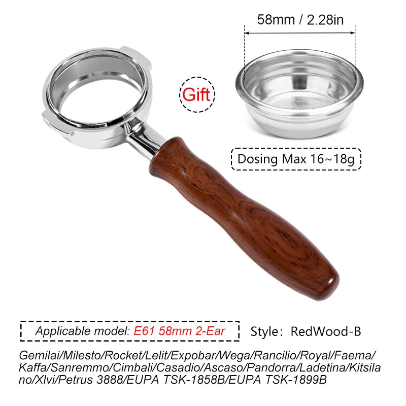 58MM 2 Ears Coffee Bottomless Portafilter Naked For E61 EXPOBAR /Gemilai With Filter Basket Espresso Machine Accessories  Tools