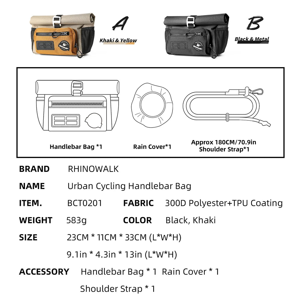 Rhinowalk Bike Handlebar Bag 4L Quick Release For Brompton Folding Bike Front Tube Basket Bag With MOLLE System Urban Cycling