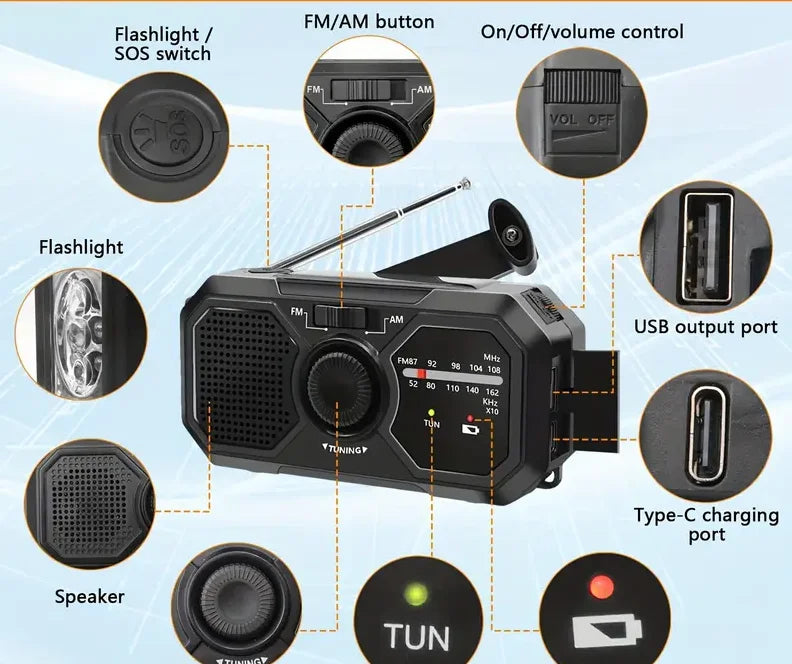Portable Solar Radio, Emergency Kits first Aid Radio with Crank, Dynamo AM/FM Radio,Blackout  Power station,USB Phone Charger