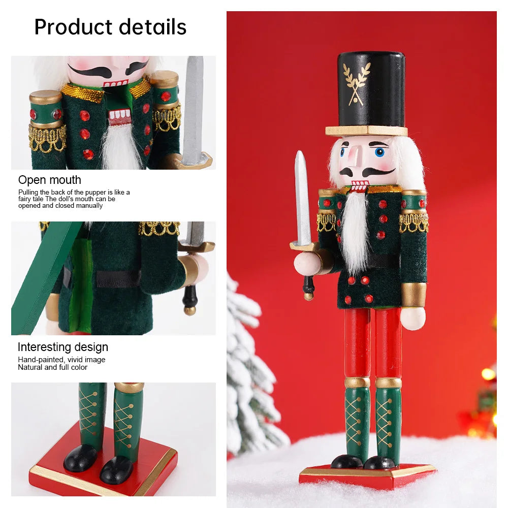 30CM Nutcracker Wooden Soldier Doll Puppet Creative Craft Holiday Christmas Gift Desktop Ornament New Year Home Decoration