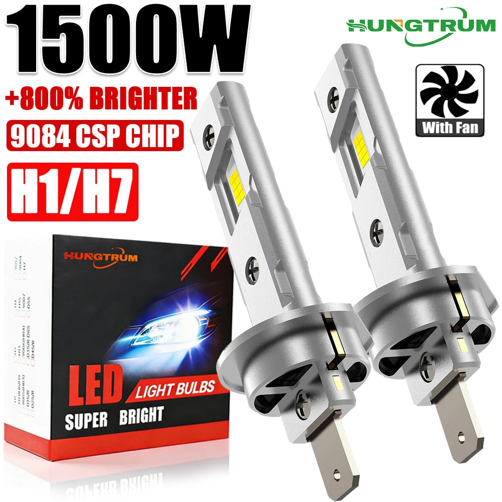 H1 LED Headlight Bulbs CANBUS Lights Mini Lamp 1:1 Size New Wireless H1 Fog Light with Fan Car LED Plug & Play 6000K 12V