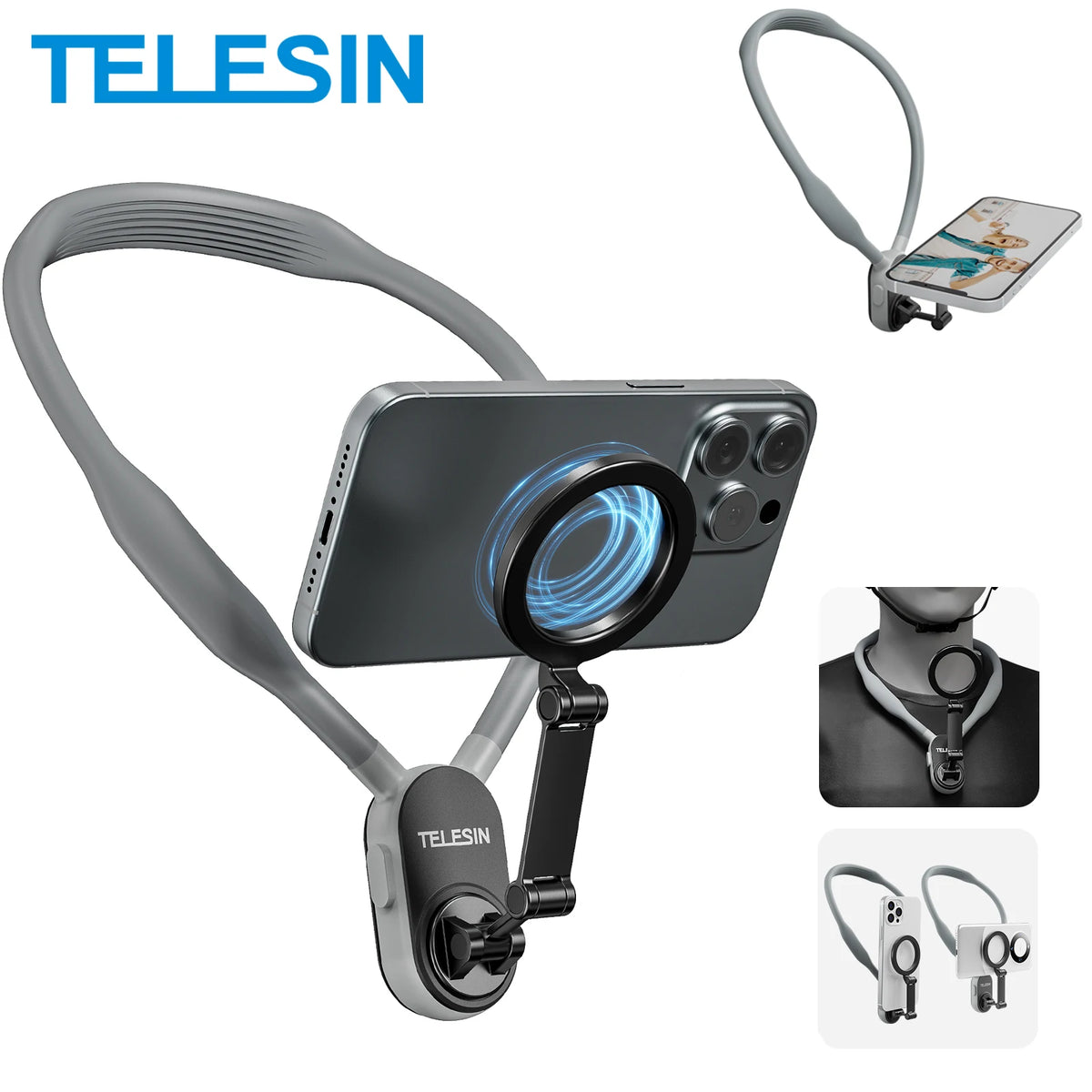 TELESIN Silicone Magnetic Quick Release Neck Mount Hold for Iphone 15 14 13 12 11 SAMSUNG XIAOMI Smart Phone Accessories