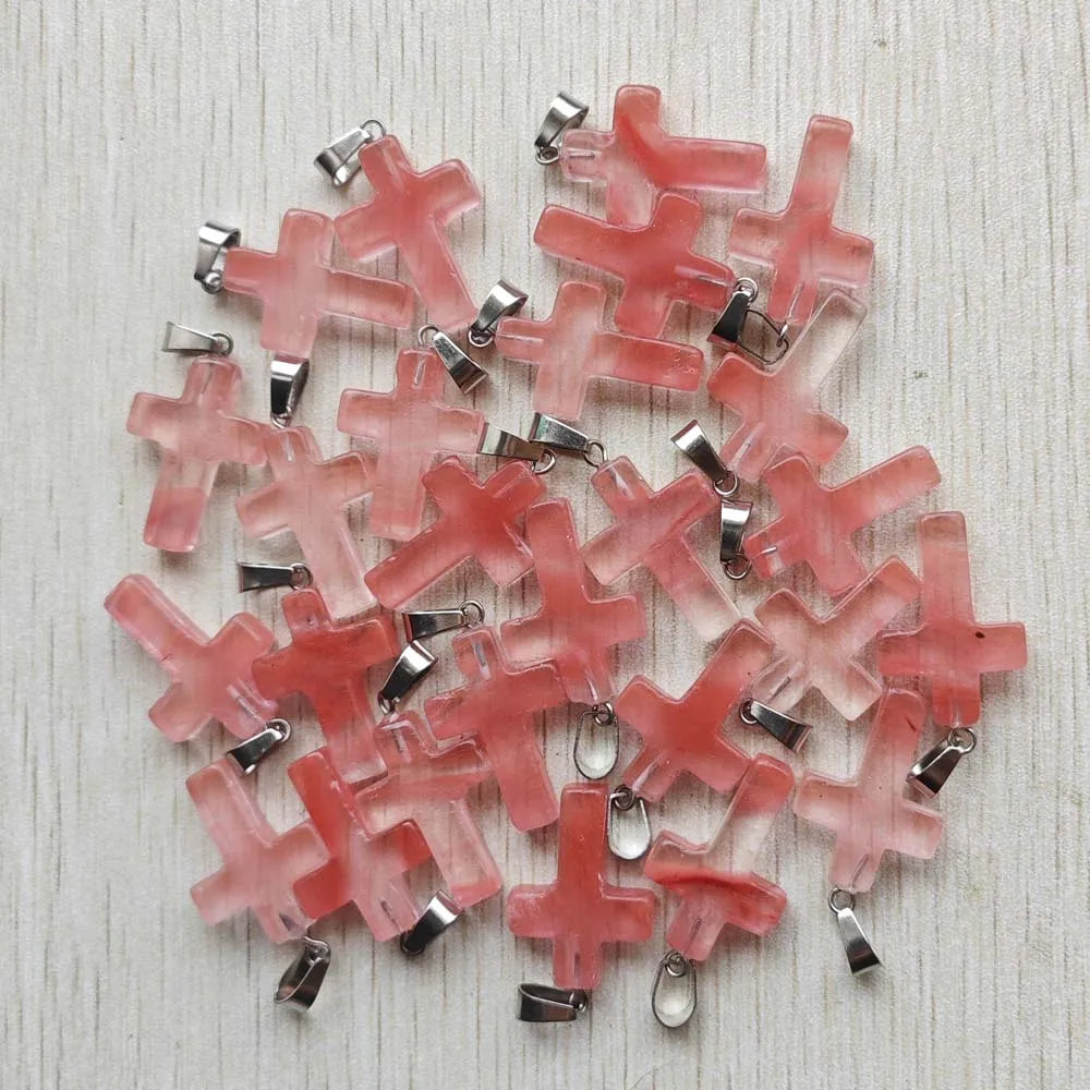 Wholesale 50pcs/lot  Fashion hot sell natural stone mixed color assort  cross pendants Charms fit Necklaces jewelry making