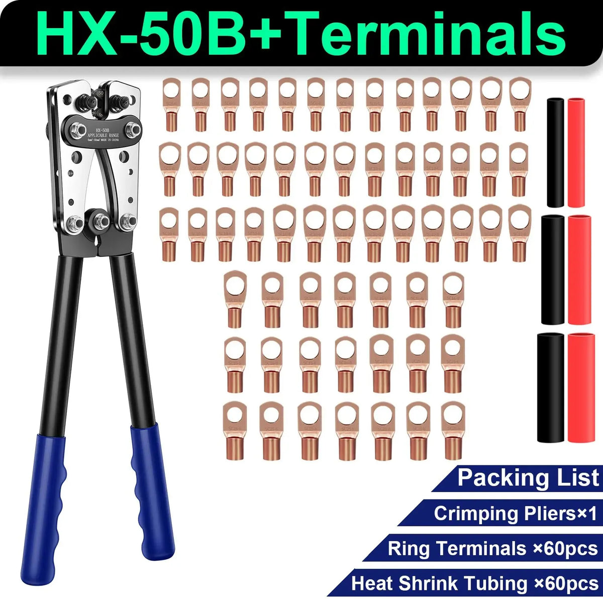 HX-50B 6-50mm² Battery Cable Lug Crimping Tool For AWG 10-1/0 Heavy Duty Wire Lug Tube Terminal Crimper Hex Crimp Tools Pliers