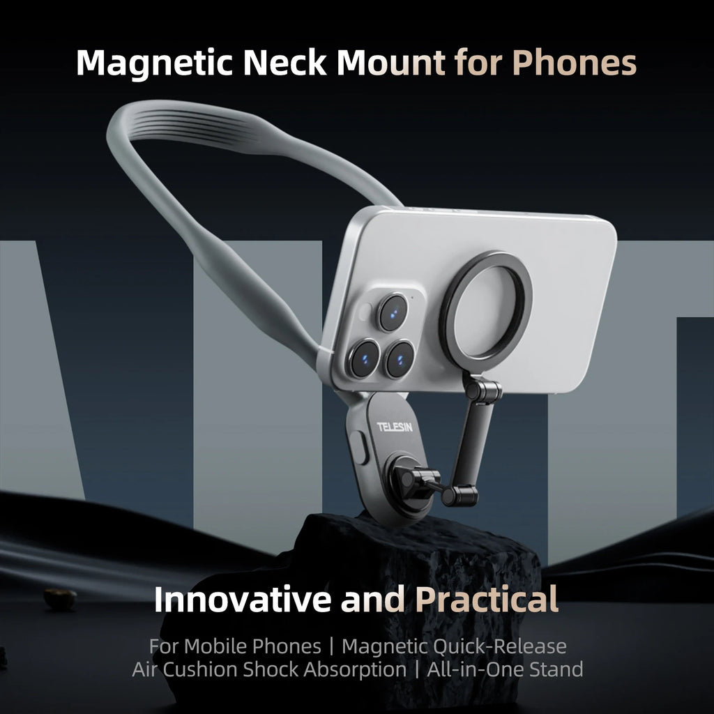 TELESIN Magnetic Neck Mount for Phones Neck Cell Phone POV Mount Phone Neck Holder Chest Stand Strap for iPhone Android Phones