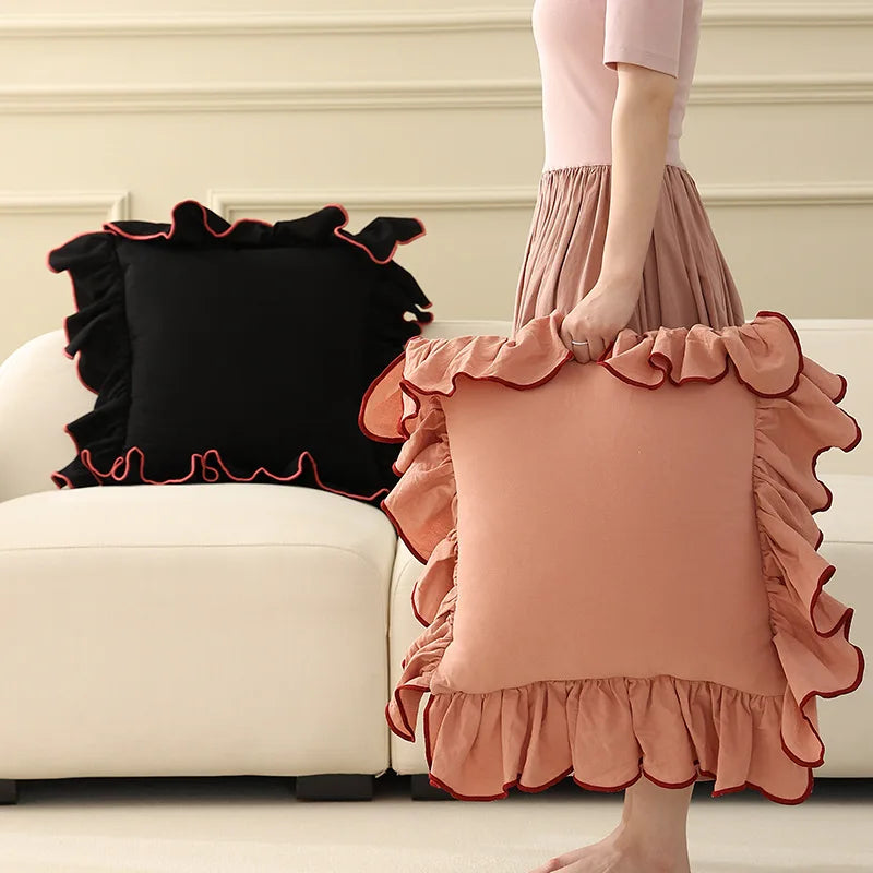45X45cm Home Decor Cotton Ruffles Pillow Cover Sofa Decorative Cushion Cover Beige Pink Princess Throw Pillow Case Pillowsham