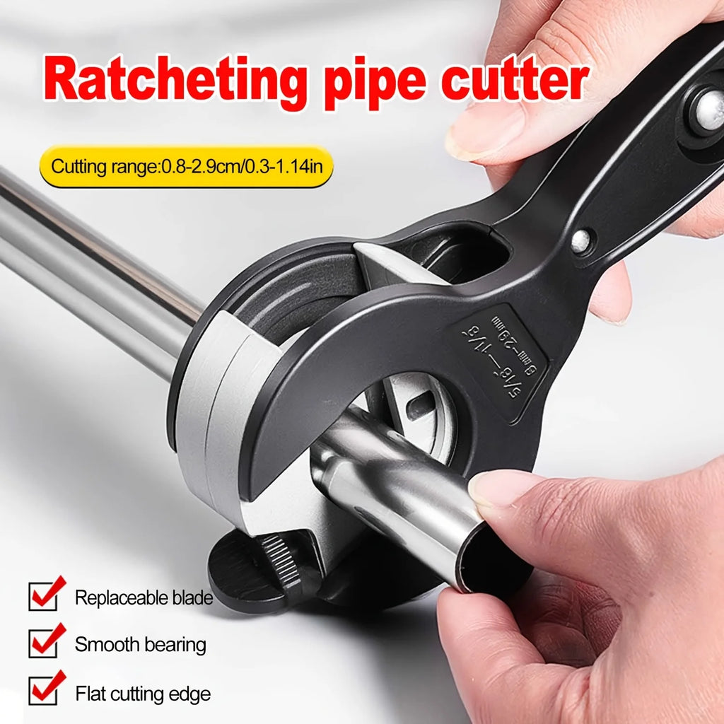 Ratchet Tube Cutter - Versatile Hand Tool for Copper, Aluminum, Iron, Stainless Steel, PPR & PE Pipes