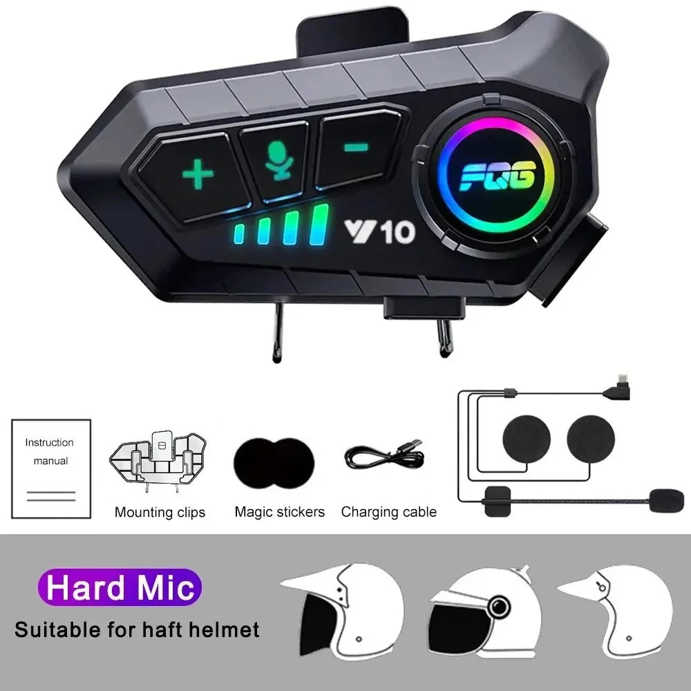 Y10 Motorcycle Helmet Headset Stereo Voice Control Bluetooth Hands Free Call IPX7 Waterproof 2000mAh With Ambient Light