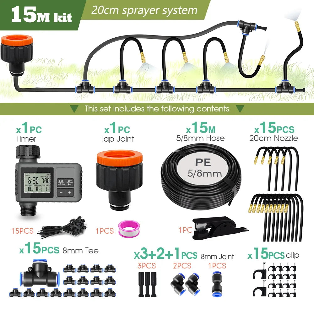 360° Free-bend Misting Nozzle Adjustable Atomizer Sprayer Outdoor Watering Kits Garden Programmable Timer Misting Cooling System