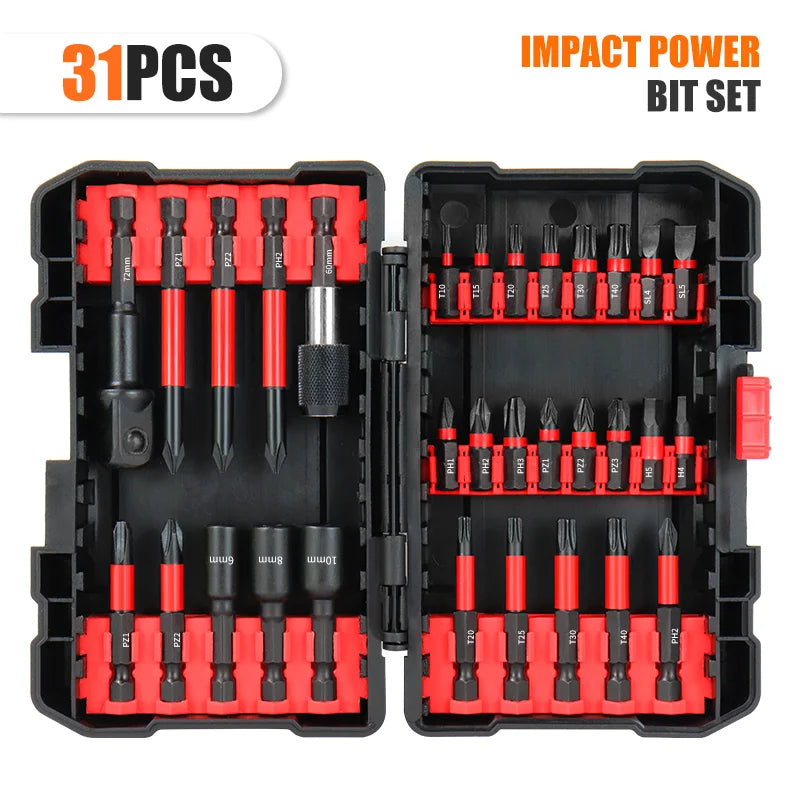 31pcs Electric Screwdriver Bit Set Durable Alloy Oil-Rubbed Finish Waterproof Includes Phillips Hexagon Torx Sockets With Case