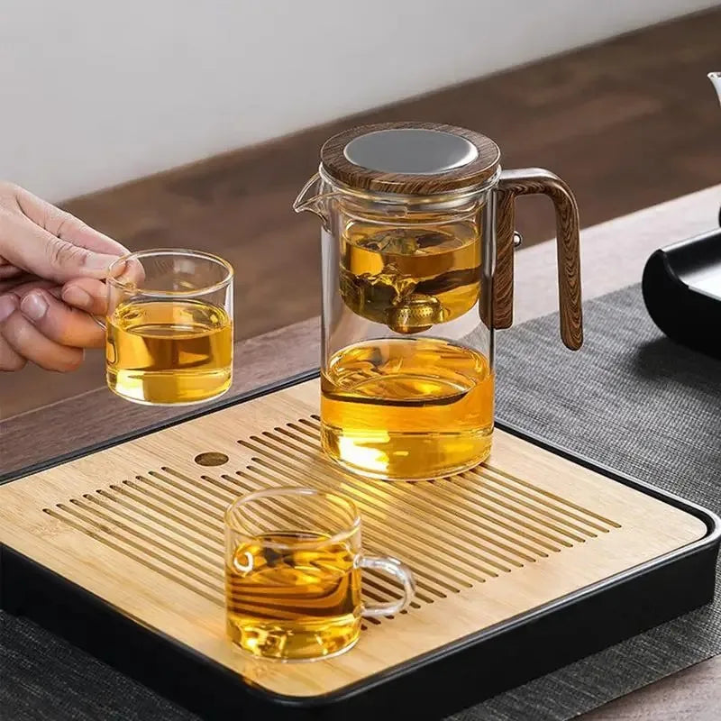 Glass Tea Pot Kettle Infuser 520ML/720ML Teapot Water Separation Inner Magnet One Click Magnetic Switches Tea Filtration Cup Set