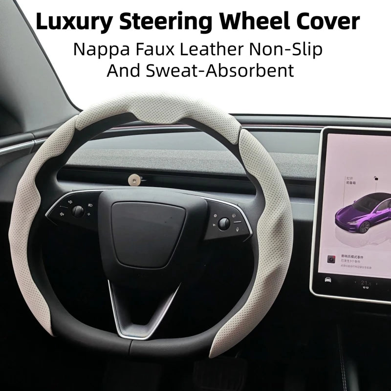 Luxury Nappa Faux Leather Steering Wheel Cover That Is Non-Slip And Sweat-Absorbent, Sporty Style Suitable For Various Vehicles