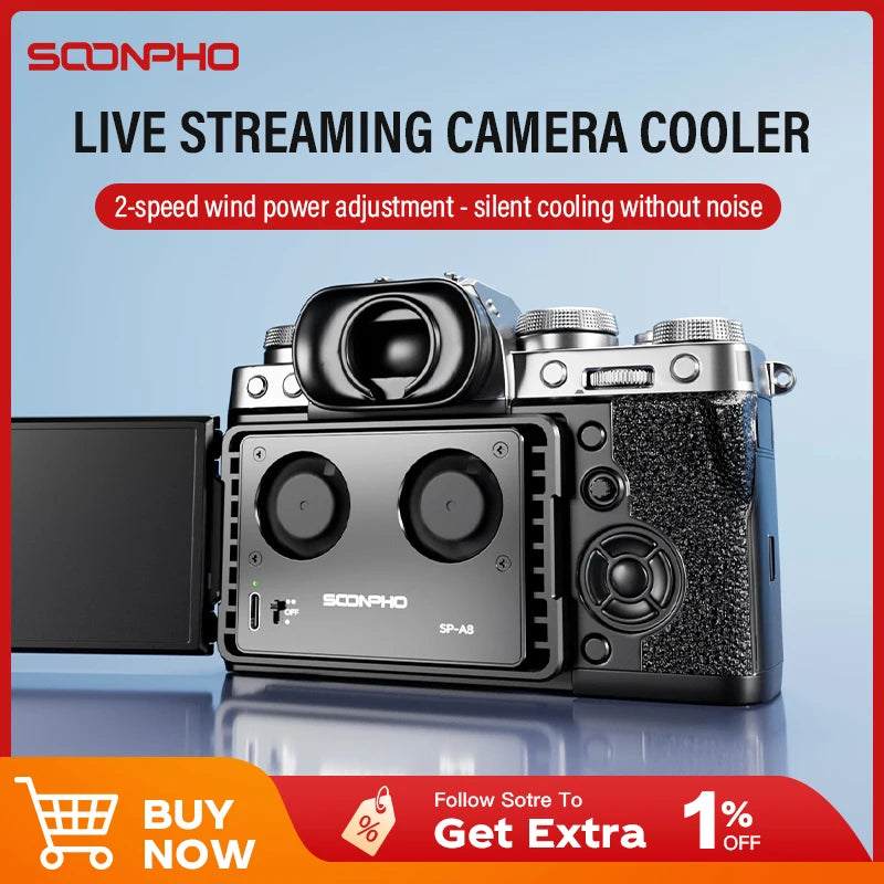 SOONPHO SP-A8 Camera Cooling Fan for Sony Canon FUJI A7M4 ZVE1 A6700 A7C2 ZVE10 ZV1 R5 90D XS10 XT4 X-H2S Dslr Cooling System