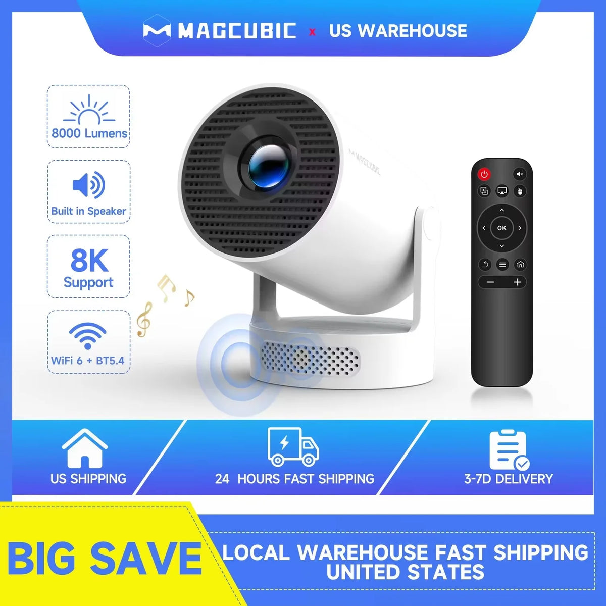 Magcubic HY300 Pro + Projector 8K 720P With 5W Speaker Android 14 8000 Lumens WiFi 6 BT5.4 Outdoor Video Home Theater Projector